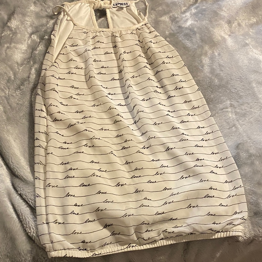 Express Ivory Halter Tank with Black Script